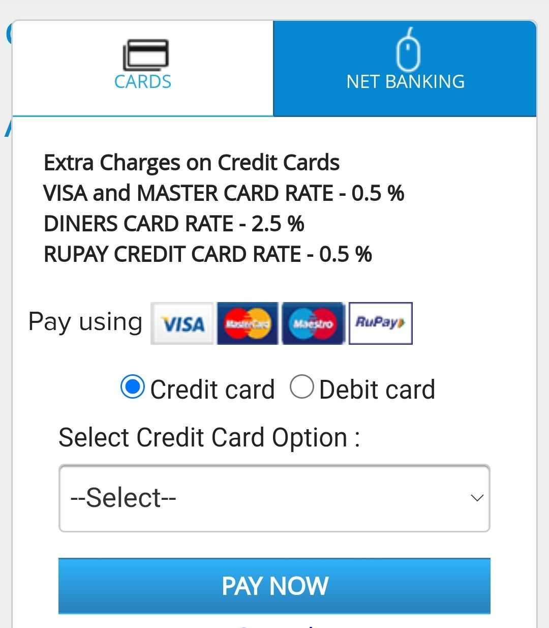 Select card option