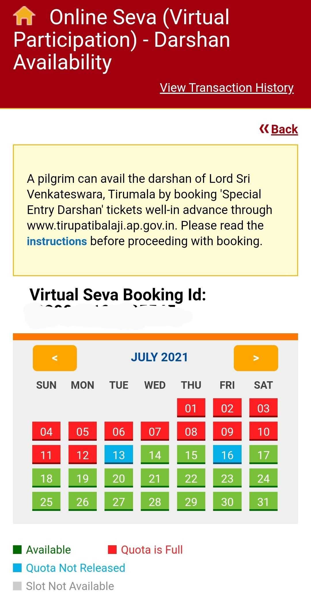Select appropriate date, Time slot for Darshan and click Continue.